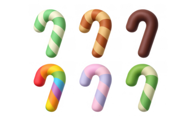 Festive whimsical candy canes in various colors for holiday design
