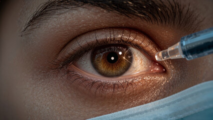 Anesthetic Eye Drops in Latina Woman Eye, LASIK Laser Eye Surgery, Vision Correction Close Up