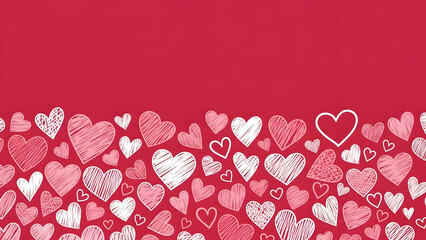 Valentines day theme with various heart designs on red and pink backgrounds for love and greeting card concepts