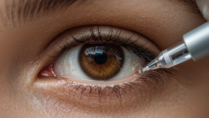 Anesthetic Eye Drops in Latina Woman Eye, LASIK Laser Eye Surgery, Vision Correction Close Up