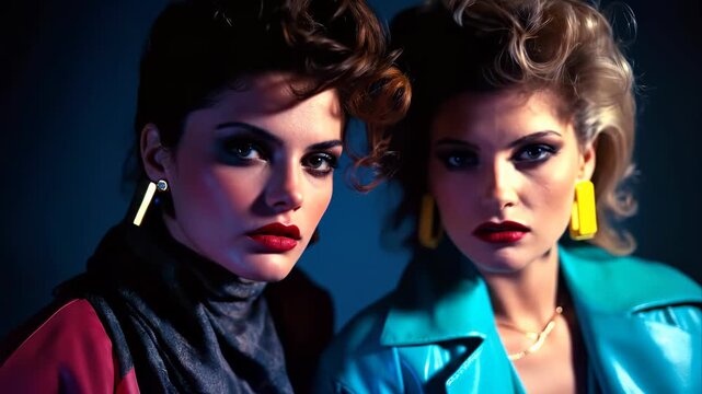 Eighties vibrant fashion lifestyle featuring bold clothing and striking accessories, capturing the essence of 80s style and iconic looks.