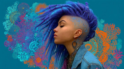 strong african woman in futuristic surreal profile, confident african female portrait against futuristic background, powerful african woman side view in scifi future