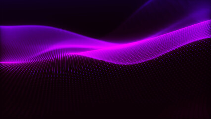 Abstract vector background with a dynamic light wave. Multiple bright dots form smooth waves. The light emanate creates a sense of depth and elegance. Futuristic 3D dot wave.