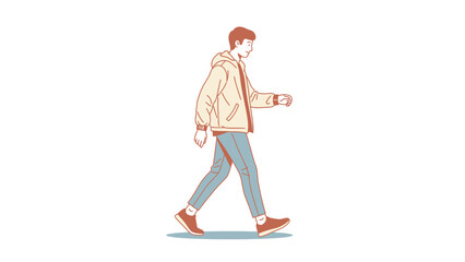 Fototapeta premium Minimalist Illustration of a Young Man Walking with Casual Clothing and Backpack