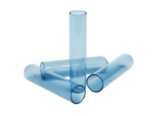 Blue glass test tubes isolated on transparent background