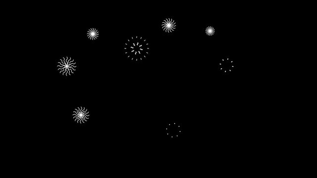 Circle fireworks explosion animation with glowing shiny lines, ellipse burst and fast geometric movement on black background, modern pop-up firework motion graphics displayed in clean cinematic 4K.