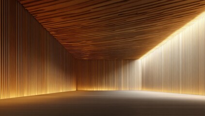 Modern architectural interior with wooden paneling and natural light