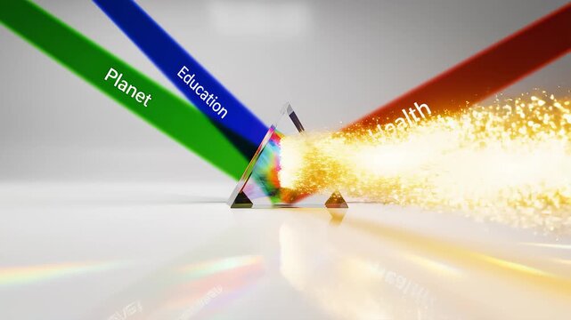 Prism Refracting Colored Light Beams for Planet Education and Health
