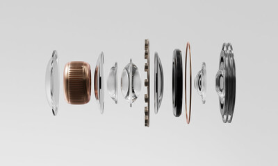 모바일 기기 카메라 렌즈 부품의 분해도 Exploded View of Mobile Device Camera Lens Components © asri80