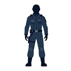 Fototapeta premium Silhouette of a Tactical Operator in Uniform, Ready for Action.