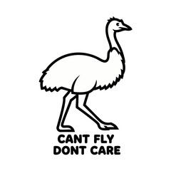Emu bird illustration Can't Fly Don't Care funny Australian wildlife Australia Day design