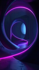 Mesmerizing neon glowing purple light path through futuristic dark abstract tunnel
