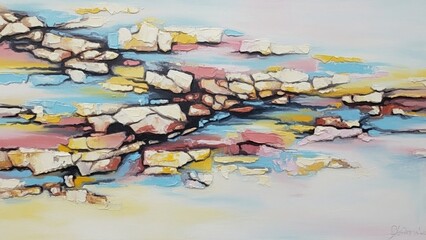 Fototapeta premium Abstract Oil Painting with Textured Brushstrokes and Vibrant Colors.
