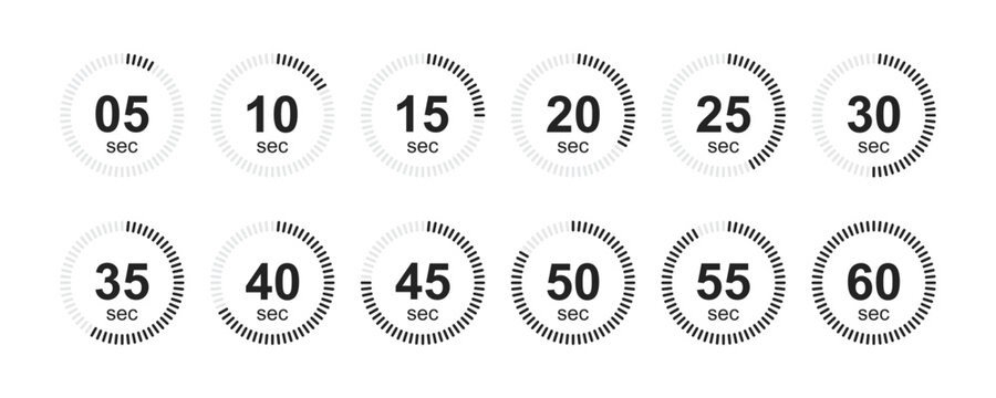Second timer, clock, stopwatch, and countdown timer icon set. Vector illustration