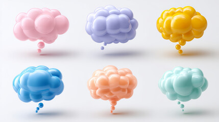 Colorful glossy thought bubbles arranged in a grid layout.