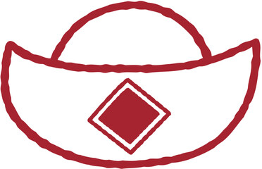 Chinese Gold Ingot Vector Line Art Illustration