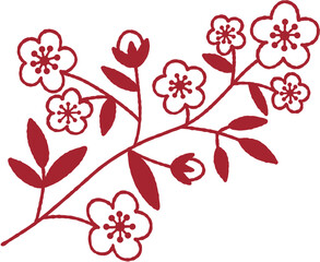 Plum Blossom Branch Vector Line Art Illustration