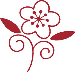 Ornate Plum Blossom Flower Vector Line Art Illustration