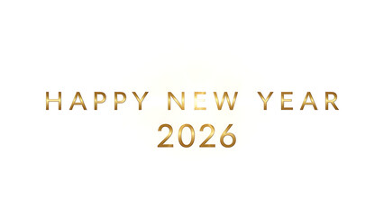 A sophisticated and minimalist digital illustration featuring the celebratory phrase "HAPPY NEW YEAR 2026" rendered in a luxurious golden metallic gradient