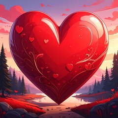 Gift boxes with heart balloon floating it the sky, Happy Valentine's Day banners, paper art style.