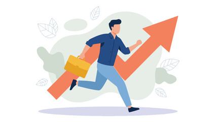 Businessman running with a briefcase, symbolizing business growth and success