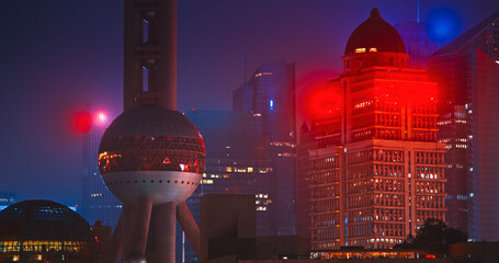 Spectacular Night View of Shanghai's Skyline with Colorful Illuminations