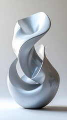 Elegant White Abstract Sculpture Modern Art Piece Featuring Fluid Twisting Organic Forms
