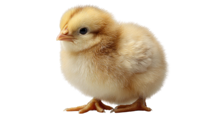 Two cute, fluffy yellow newborn baby chicks and a tiny duckling are isolated on a white background in a studio shot, representing young farm poultry and Easter livestock