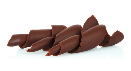 Chocolate Curls with hard texture surface, isolated on transparent background with natural reflection and shadows. Ideal for food and culinary design projects