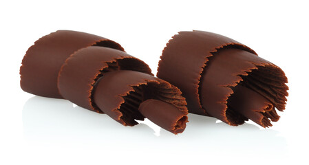 Chocolate Curls with hard texture surface, isolated on transparent background with natural reflection and shadows. Ideal for food and culinary design projects