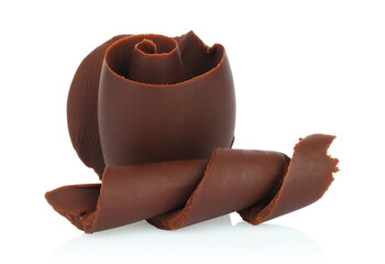 Chocolate Curls with hard texture surface, isolated on transparent background with natural reflection and shadows. Ideal for food and culinary design projects
