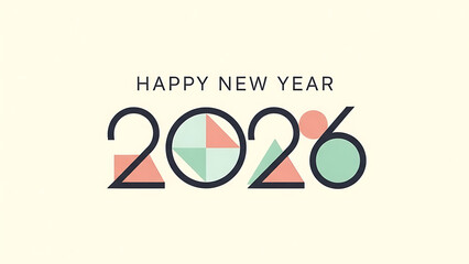 A sophisticated and minimalist digital illustration celebrating "Happy New Year 2026