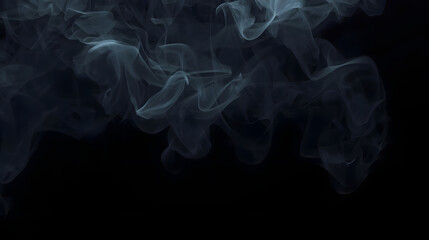 Wispy white smoke layers drifting across a black backdrop