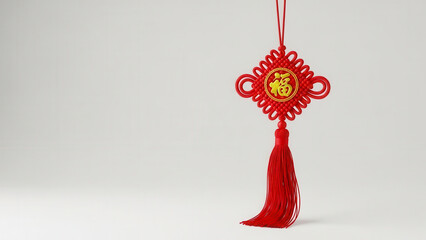 Traditional chinese knot ornament with tassel and fu character