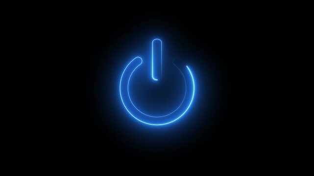 Neon power reset button sign animation Neon glowing power button icon animated on a black background.