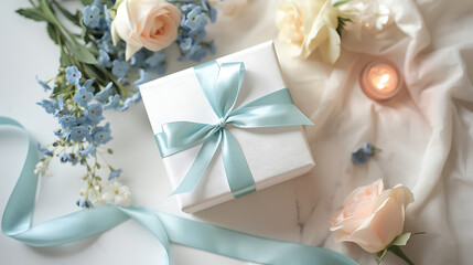 Elegant gift box with flowers and candle