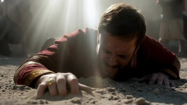 Conversion of Saint Paul: Saul Blinded by Divine Light on the Road to Damascus. Paul falling from horse.