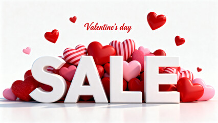 Valentine's Day sale promotion with heart-shaped decorations and bold text