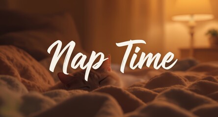 Relaxed Cat Sleeping in Cozy Bedroom Scene with Warm Lighting