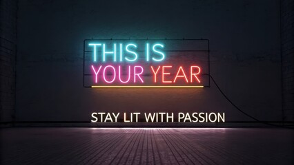 Neon sign displays inspiring message this is your year