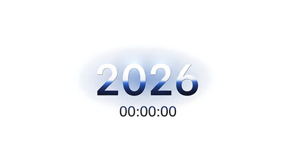 Modern New Year 2026 countdown digital illustration featuring the year twenty twenty-six in bold blue and white gradient typography