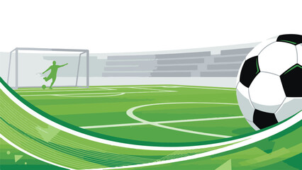 Dynamic soccer field graphic with player kicking ball, goal, and stadium © StockStudio