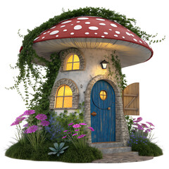Whimsical Colorful Mushroom House Cottage with Spiral Stairs - Vibrant Fantasy Fairy Tale Home © Masum