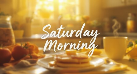 Saturday Morning Cozy Breakfast Scene with Pancakes and Coffee in Bright Kitchen
