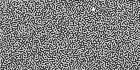 Turing reaction diffusion monochrome seamless pattern with chaotic motion .Linear design with biological shapes. Organic lines in memphis. abstract turing organic wallpaper background .	