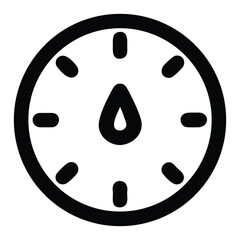 Fototapeta premium A simple black and white circular icon depicting a clock face with a droplet inside