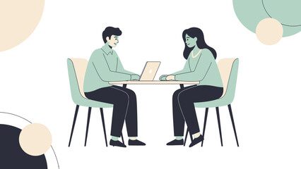 professional job interview setting with two individuals discussing in a corporate environment