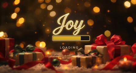 Festive Christmas Gifts with Red Ribbons and Gold Wrapping in Warm Holiday Atmosphere