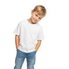 Fototapeta premium Confident young boy in plain white t-shirt mockup