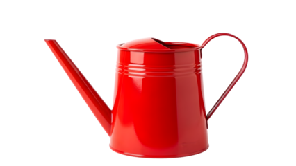Red metal watering can isolated on transparent background
